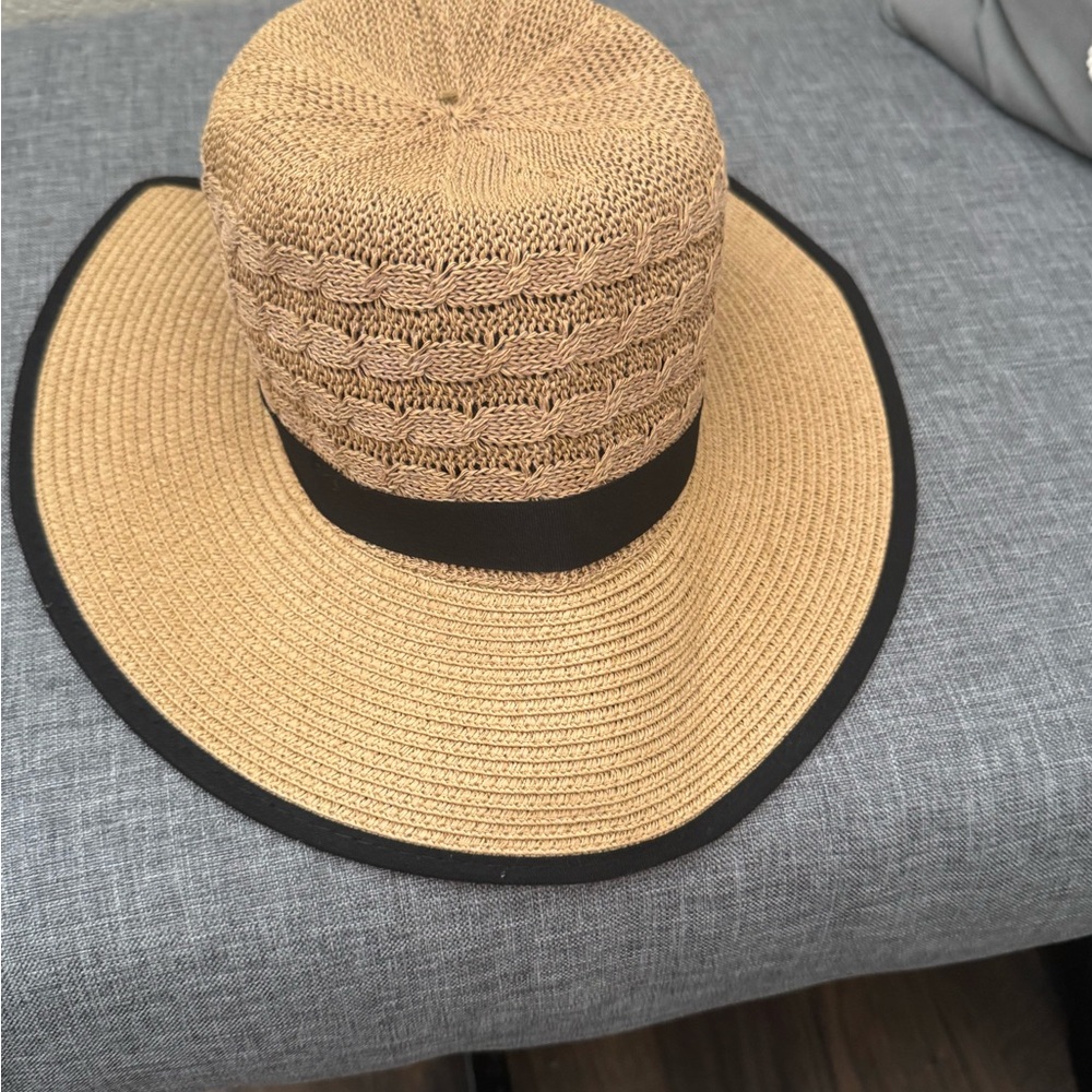Classic Tan and Black Wide-Brimmed Sun Hat
